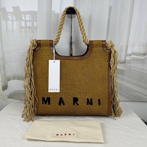 NEW MARNI MARCEL RAFFIA NORTH SOUTH ROPE TOTE BAG Authentic - Picture 1 of 11